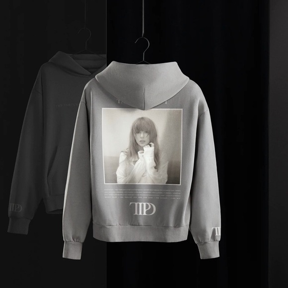 Taylor Swift TTPD Gray Hoodie with White Print - Picture 9 of 10